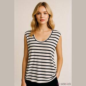 Loft Womens Black and White Striped Cotton Round Neck Sleeveless Top Size Medium